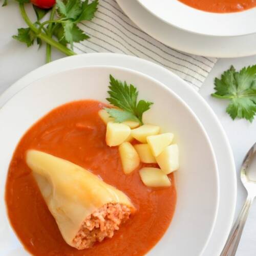 Hungarian stuffed peppers in tomato sauce